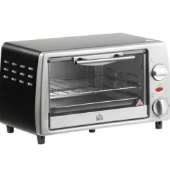 OBOSOE 10L elektrisk ovn – justerbar temperatur, 750W, timer, grill og stegepande, kompakt design, sølv og sort Hot