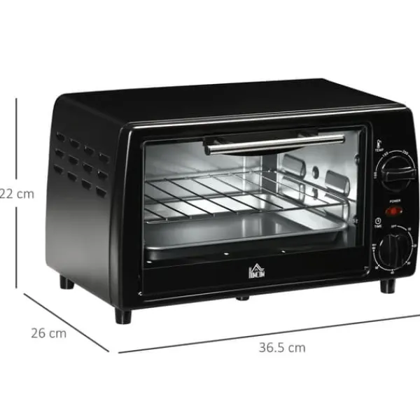 Ovne>OBOSOE 10L miniovn med timer – 750W, 60 min timer, op til 230°C, lille elektrisk ovn med bageplade og grillrist
