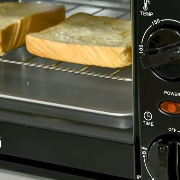 Ovne>OBOSOE 10L miniovn med timer – 750W, 60 min timer, op til 230°C, lille elektrisk ovn med bageplade og grillrist