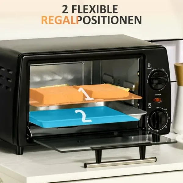 Ovne>OBOSOE 10L miniovn med timer – 750W, 60 min timer, op til 230°C, lille elektrisk ovn med bageplade og grillrist