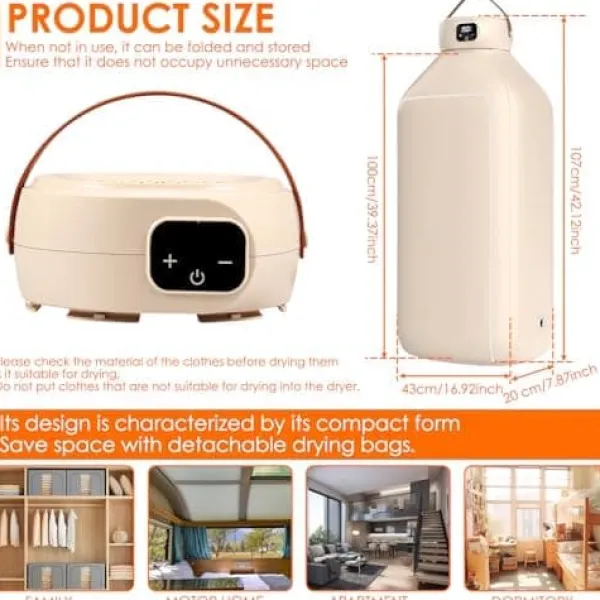 Tørreskab>OBOSOE Mini tørretumbler til små rum – Foldbar og smart med timer, ideel til undertøj og børnetøj