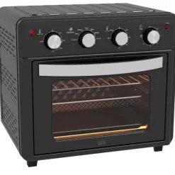 Grill-Ovne & Ovn Med Roterende Stegespyd>OBOSOE Miniovn med varmluft – 30L, 7 funktioner, 90°C - 230°C, Bageplade, Grillrist, Krummebakke, Frituregryde med friturekurv, Sort