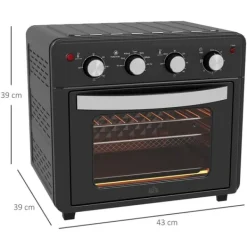Grill-Ovne & Ovn Med Roterende Stegespyd>OBOSOE Miniovn med varmluft – 30L, 7 funktioner, 90°C - 230°C, Bageplade, Grillrist, Krummebakke, Frituregryde med friturekurv, Sort
