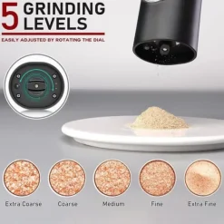 Krydderikværne>OBOSOE 2-pak elektrisk peberkværn – justerbar grovhed, LED-lys, med bund og børste til køkken og grill