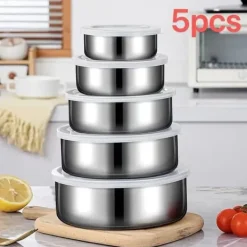 OBOSOE 5-pak opbevaringsbokse med låg - ideel til grøntsager og frugter | Lufttæt madopbevaring - praktisk køkkenorganisering