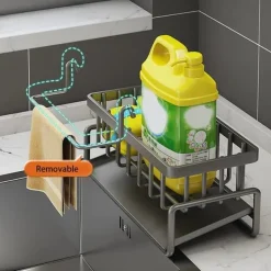 OBOSOE selvskærende sæbesvampholder, vaskehylde i rustfrit stål, køkkenvask afløbshylde med skillevæg, køkkenbordplade arrangør Hot