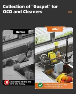 OBOSOE selvskærende sæbesvampholder, vaskehylde i rustfrit stål, køkkenvask afløbshylde med skillevæg, køkkenbordplade arrangør Hot