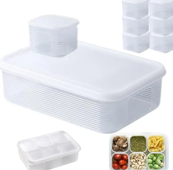 OBOSOE stabelbare kølebokse med låg - Split serveringsbakker og måltidsforberedelsesbeholdere | Gennemsigtige Frustation Kasser til grøntsager Hot