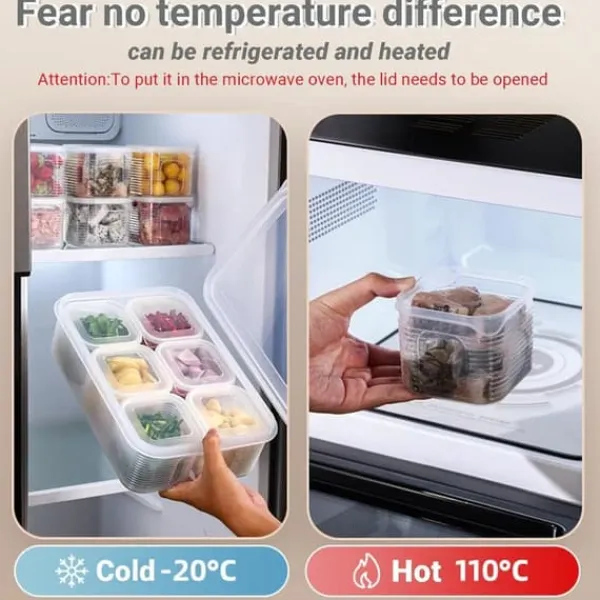 OBOSOE stabelbare kølebokse med låg - Split serveringsbakker og måltidsforberedelsesbeholdere | Gennemsigtige Frustation Kasser til grøntsager Hot