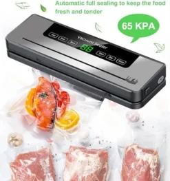 Vakuumpakkere>OBOSOE Vacuum Packer 6-i-1 – Digital LED-skærm med nedtælling, til både tørre og fugtige fødevarer, 10 vakuumposer