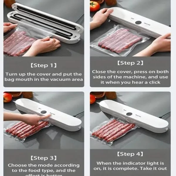 Vakuumpakkere>OBOSOE vakuumforsegler med 10-pak poser – automatisk madforsegler til tør og fugtig mad