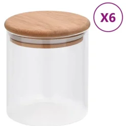 Opbevaringsglas med bambuslåg - 6 stk. 600 ml | Farve: Gennemsigtigt glas | Størrelse: 600 ml Clearance