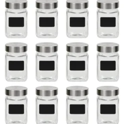 Opbevaringsglas med etiket - 12 stk. 300 ml | Farve: Gennemsigtig | Størrelse: 300 ml Clearance