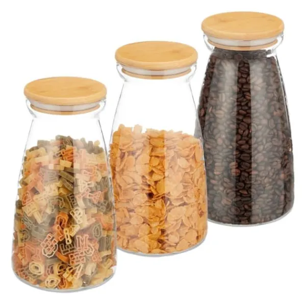 Opbevaringskrukkesæt, 21.5x12 cm, Transparent, Natur Hot