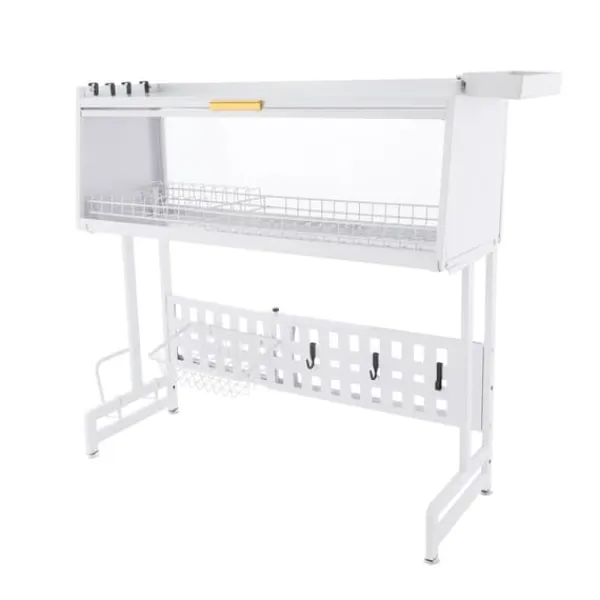 Opvaskestativer & Tørrestativer>Opvaskestativ - Udtrækkeligt tørrestativ - Rustbestandig - Kulstofstål & PP - Max belastning 100 kg - Skabsmål 84,5×28×31 cm - Med håndtag - Hvid