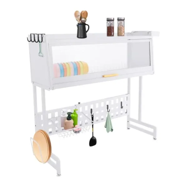 Opvaskestativer & Tørrestativer>Opvaskestativ - Udtrækkeligt tørrestativ - Rustbestandig - Kulstofstål & PP - Max belastning 100 kg - Skabsmål 84,5×28×31 cm - Med håndtag - Hvid