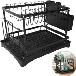 Opvaskestativ, Fugtafløbsrør, Bordplademontering,2-niveau, sort Online