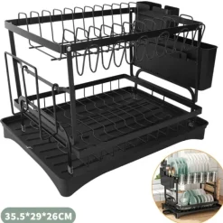 Opvaskestativ, Fugtafløbsrør, Bordplademontering,2-niveau, sort Online