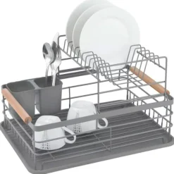 Opvaskestativer & Tørrestativer>Opvaskestativ i to niveauer Aftapningsplade 43x32x27cm KINGHOFF KH-1797