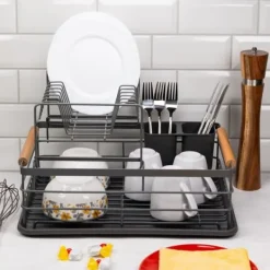 Opvaskestativer & Tørrestativer>Opvaskestativ i to niveauer Aftapningsplade 43x32x27cm KINGHOFF KH-1797