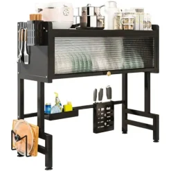 Opvaskestativ, Over-Sink Design, Flip-Up Dæksel,sort, 2-niveau Hot