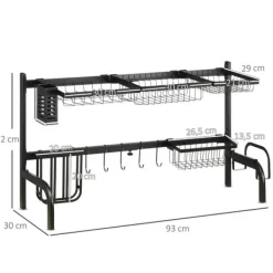 Opvaskestativ, stål, 93x30x52 cm, sort Sale