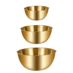 3-pak skåle i rustfrit stål - til bagning, madlavning, salat, frugt, blanding (guld) Discount