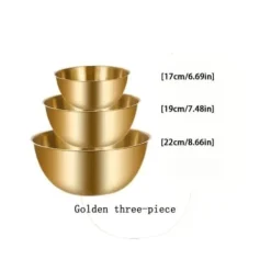 3-pak skåle i rustfrit stål - til bagning, madlavning, salat, frugt, blanding (guld) Discount