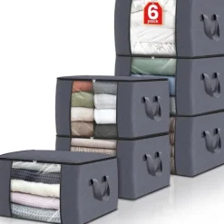 Opbevaringsposer Til Hjemmet>6-pak tøjopbevaringsposer, foldbare tykke filtposer, beholdere til organisering af soveværelser, skabe, tøj, quilts, skabsopbevaringsposer med håndta | CDON