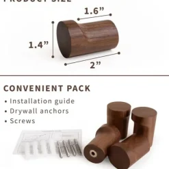 4-pak vægkroge i naturtræ, håndlavede dekorative træpinde minimalistiske ophængningskroge, sort valnød Hot