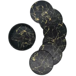 6-pakke reversible glasbaser sort marmor PU med indehaver Best