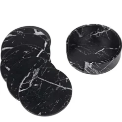 6-pakning Reversible Glass Pads Black Marble Pu med Holder Best