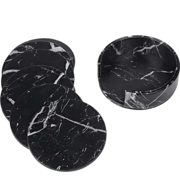 6-pakning Reversible Glass Pads Black Marble Pu med Holder Best