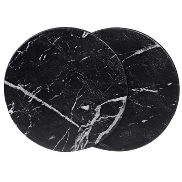 6-pakning Reversible Glass Pads Black Marble Pu med Holder Best