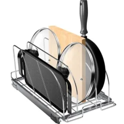Pande- og gryderol, udtræk under skab, organiser bageplader, justerbare ledningsdelere, stållågsholder til opbevaring, 11,7"W.