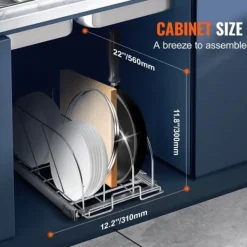 Pande- og gryderol, udtræk under skab, organiser bageplader, justerbare ledningsdelere, stållågsholder til opbevaring, 11,7
