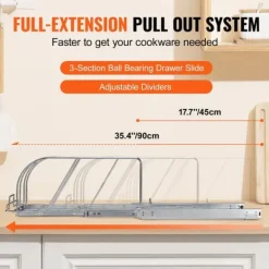 Pande- og gryderol, udtræk under skab, organiser bageplader, justerbare ledningsdelere, stållågsholder til opbevaring, 11,7