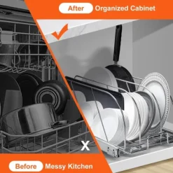 Pande- og gryderol, udtræk under skab, organiser bageplader, justerbare ledningsdelere, stållågsholder til opbevaring, 11,7