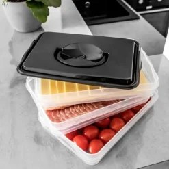 Pålægs- og ostebeholder, køleskabsarrangør til pålæg og ost, 3-lags, 3x600 ml, VILDE 122617 Best