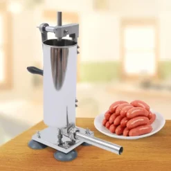 Pressere>Pølsestopper, vertikal manuel 3 L, rustfrit stål, 4 pølsehorn