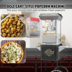 Popcorn Popper med vogn, 850W, 8 Oz, 48 kopper, sort, perfekt til fest og hjemmebiograf. Discount