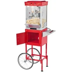 Popcornmaskine med vogn, 0,2 kg rustfri stålkedel, rød, kommerciel Sale