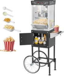 Popcornmaskine med Vogn, Rustfrit Stål Elkedel, 800W, 48 Kopper/Portion, 2-Knaps, Glasvæg, Pc-Dør, Sort Outlet