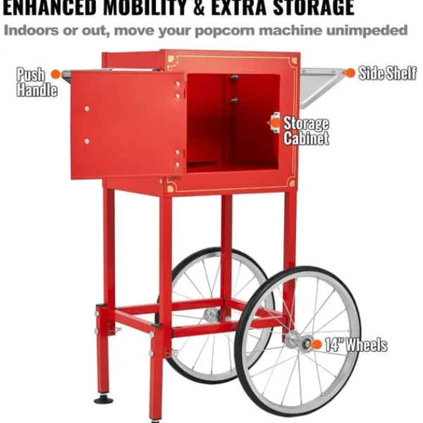 Popcornmaskine med vogn, 850W, 8 Oz, 48 kopper, hurtig opvarmning, perfekt til fester og biografoplevelser. Outlet
