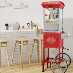 Popcornmaskine med vogn, 850W, 8 Oz, 48 kopper, hurtig opvarmning, perfekt til fester og biografoplevelser. Outlet
