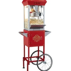 Popcornmaskine med vogn, 850W, 8 Oz, 48 kopper, hurtig opvarmning, perfekt til fester og biografoplevelser. Outlet