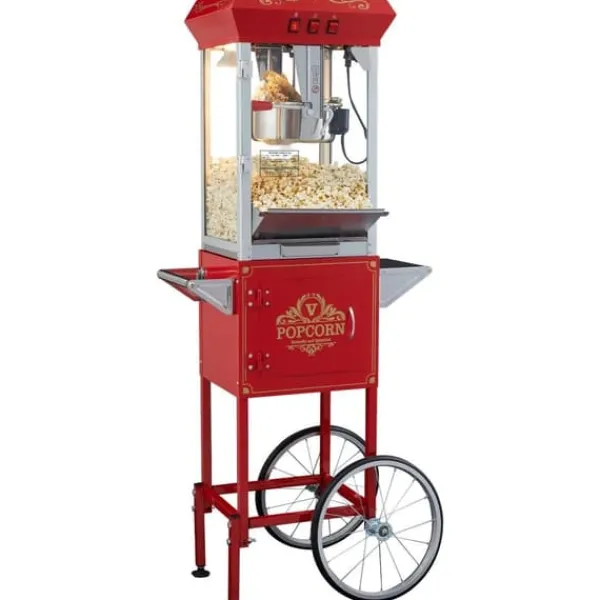 Popcornmaskine med vogn, 850W, 8 Oz, 48 kopper, hurtig opvarmning, perfekt til fester og biografoplevelser. Outlet