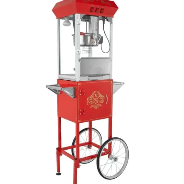 Popcornmaskine med vogn, 850W, 8 Oz, 48 kopper, hurtig opvarmning, perfekt til fester og biografoplevelser. Outlet