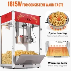Popcornmaskine 1615W, 16 Oz, bordplade-hjemmaskine i rød, hurtig opvarmning, perfekt til film-aftener og fester. Best