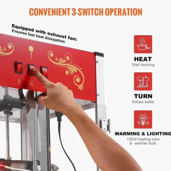 Popcornmaskine 1615W, 16 Oz, bordplade-hjemmaskine i rød, hurtig opvarmning, perfekt til film-aftener og fester. Best